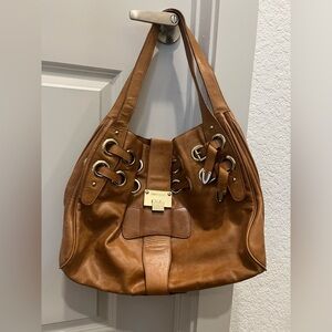 Jimmy  Choo Brown Riki  Leather Shoulder Tote Bag with Gold Hardware